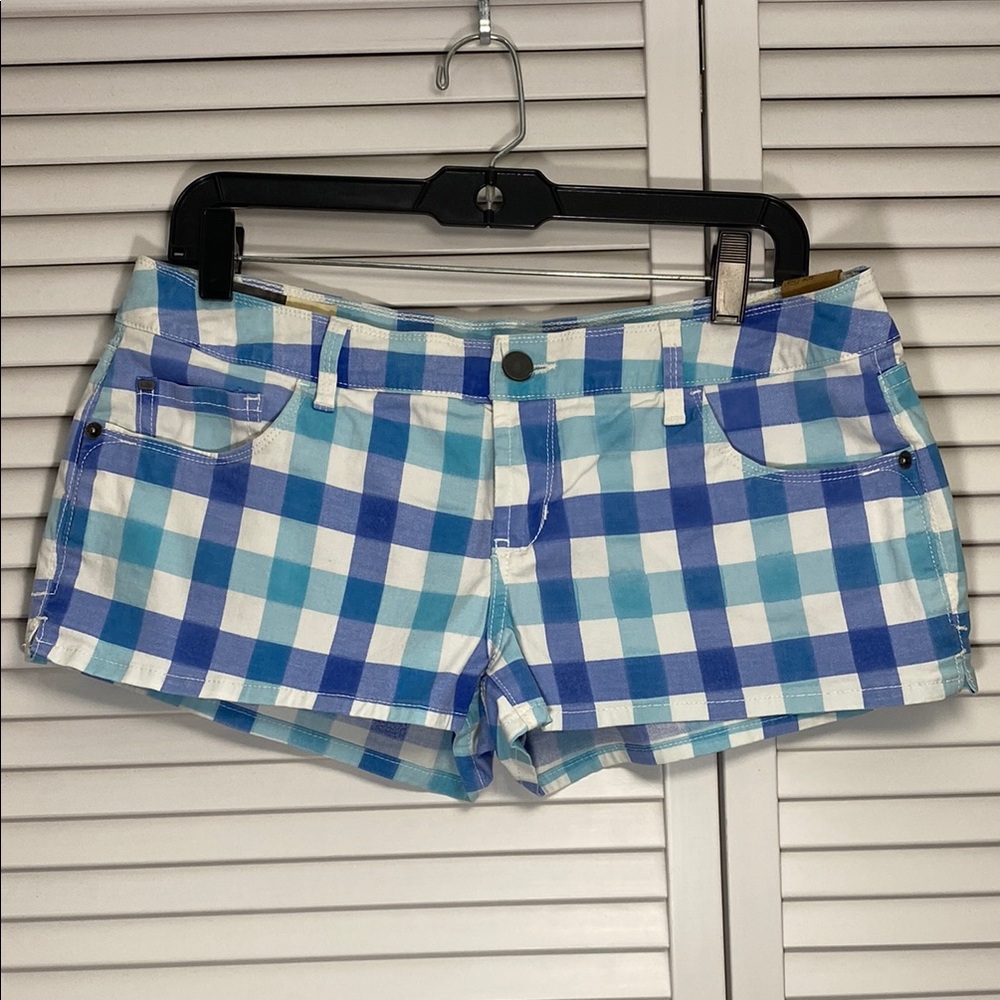 Blue and White Checkered Women's Shorts